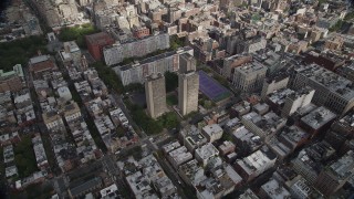 AX87_052 - 4K aerial stock footage University Village, Washington Square Village, Greenwich Village, New York