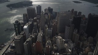 AX87_058 - 4K aerial stock footage Flying over Lower Manhattan, approaching 70 Pine Street, New York, New York