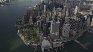 AX87_063 - 4K aerial stock footage Flying by Lower Manhattan, New York, New York
