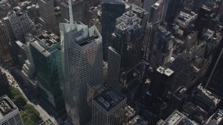 AX87_085 - 4K aerial stock footage Approaching Bank of America Tower, Midtown Manhattan, New York, New York