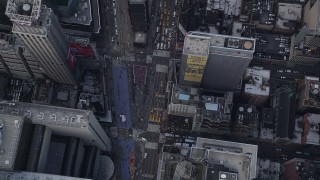 AX87_116 - 4K aerial stock footage Bird's eye view flying over Times Square, Midtown Manhattan, New York, New York