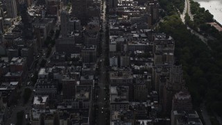 AX87_128 - 4K aerial stock footage Tilting up from Upper West Side, revealing Midtown Manhattan, New York, New York