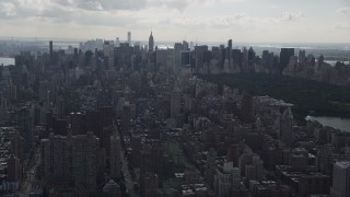 AX87_134 - 4K aerial stock footage Flying by Upper East Side, Midtown Manhattan, New York, New York
