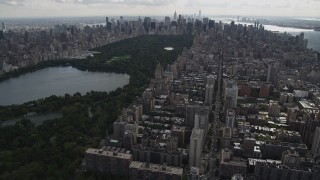 AX87_141 - 4K aerial stock footage Flying over Upper West Side, Central Park; New York, New York