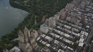 AX87_144 - 4K aerial stock footage Flying by Upper West Side buildings, New York, New York