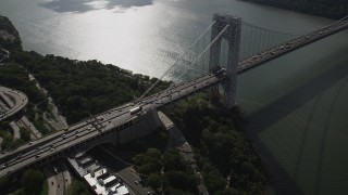 AX87_164 - 4K aerial stock footage Flying by George Washington Bridge, Hudson River, New York, New York