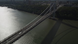AX87_166 - 4K aerial stock footage Flying by the George Washington Bridge, Hudson River, New York, New York