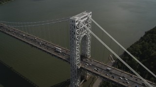 AX87_168 - 4K aerial stock footage Fly by George Washington Bridge, Hudson River, New Jersey, New York