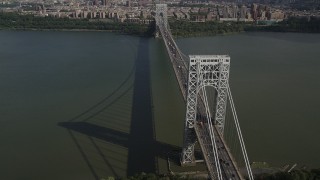 AX87_169 - 4K aerial stock footage Flying by George Washington Bridge, Hudson River, New Jersey, New York