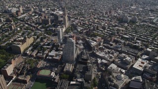 AX88_011 - 4K aerial stock footage of approaching Williamsburgh Savings Bank Tower office building in Brooklyn, New York