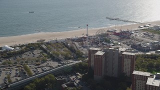 AX88_043 - 4K aerial stock footage of approaching Luna Park, Coney Island, Brooklyn, New York City, New York