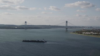 AX88_076 - 4K aerial stock footage of the Verrazano-Narrows Bridge spanning The Narrows, New York, New York