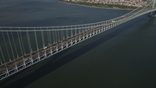 AX88_085 - 4K aerial stock footage pan across the Verrazano-Narrows Bridge, The Narrows, New York, New York
