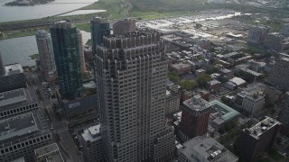 AX88_168 - 4K aerial stock footage of the Merrill Lynch Building skyscraper, Downtown Jersey City, New Jersey