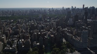 AX91_008 - 4K aerial stock footage of flying by Upper West Side apartment buildings, New York, New York