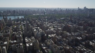 AX91_010 - 4K aerial stock footage of passing by Upper West Side apartment buildings, New York, New York
