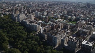 AX91_013 - 4K aerial stock footage of flying by apartment buildings and Columbia University, Morningside Heights, New York