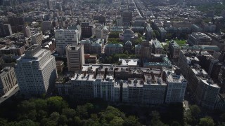 AX91_014 - 4K aerial stock footage of passing by apartment buildings and Columbia University, Morningside Heights, New York