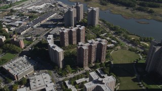 AX91_027 - 4K aerial stock footage of flying over Co-op City apartment buildings in The Bronx, New York, New York