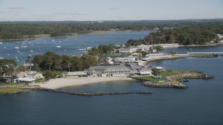 AX91_043 - 4K aerial stock footage of flying by the American Yacht Club, Rye, New York
