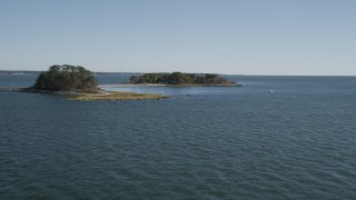 AX91_055 - 4K aerial stock footage video of approaching Great Captain Island, Greenwich, Connecticut
