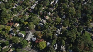 AX91_081 - 4K aerial stock footage of a bird's eye view of suburban homes in residential neighborhoods, Stamford, Connecticut