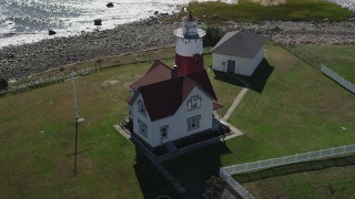 AX91_124 - 4K aerial stock footage of orbiting the Stratford Point Light in Stratford, Connecticut