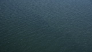 AX91_192 - 4K aerial stock footage of a reverse view of the calm surface of the Long Island Sound, New York