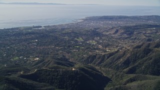 AXSF01_029 - 5K aerial stock footage Santa Barbara seen from Santa Ynez Mountains, California