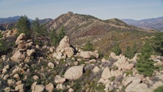 AXSF01_032 - 5K aerial stock footage of flying over rocky slopes in the Santa Ynez Mountains, California