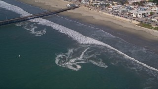 AXSF02_039 - 5K aerial stock footage flyby beach to reveal the pier at Avila Beach, California