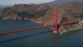 AXSF05_036 - 5K aerial stock footage flying by the Marin side of the Golden Gate Bridge, San Francisco, California
