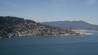 AXSF05_037 - 5K aerial stock footage of a view of Sausalito, California, seen from the bay