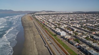 AXSF05_053 - 5K aerial stock footage fly over Ocean Beach and Great Highway, approach Outer Sunset District, San Francisco, California