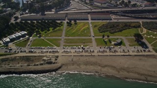 AXSF05_062 - 5K aerial stock footage of Crissy Field and Marsh, a city park in Marina District, San Francisco, California