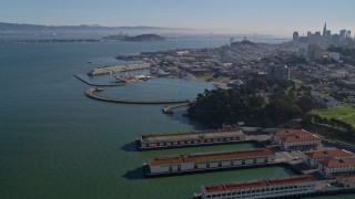 AXSF05_063 - 5K aerial stock footage Yacht Harbor, Marina Green, Fort Mason in Marina District, and Fisherman's Wharf, San Francisco, California