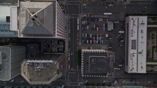 AXSF06_016 - 5K aerial stock footage of a bird's eye view of Mission Street and skyscrapers through Downtown San Francisco, California
