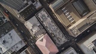 AXSF06_017 - 5K aerial stock footage of a bird's eye view city streets and skyscrapers in Downtown San Francisco, California