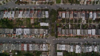 AXSF06_036 - 5K aerial stock footage of a bird's eye of row houses and streets in the Inner Sunset District, San Francisco, California