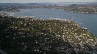 AXSF06_046 - 5K aerial stock footage fly over freeway and Robin Williams Tunnel (formerly  the Waldo Tunnel) in Marin, reveal Sausalito, California