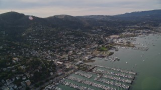 AXSF06_047 - 5K aerial stock footage of the coastal community and marinas by Richardson Bay, Sausalito, California