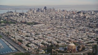 AXSF06_078 - 5K aerial stock footage pan from Palace of Fine Arts to Downtown San Francisco skyline, California