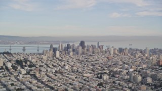 AXSF06_079 - 5K aerial stock footage tilt from bird's eye of Palace of Fine Arts revealing Downtown San Francisco, California