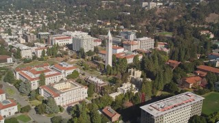 AXSF08_006 - 5K aerial stock footage of circling Sather Tower and University of California Berkeley, Berkeley, California