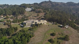 AXSF08_011 - 5K aerial stock footage of flying over science research buildings at the University of California, Berkeley