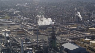AXSF08_050 - 5K aerial stock footage of flying by the Shell Oil Refinery, Martinez, California