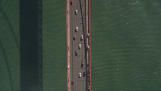 AXSF09_033 - 5K aerial stock footage of a bird's eye view over traffic on Golden Gate Bridge, San Francisco, California