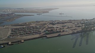 AXSF09_065 - 5K aerial stock footage flyby the Port of Oakland, California