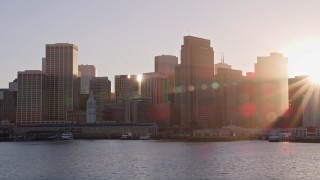 AXSF10_010 - 5K aerial stock footage low altitude view of the skyline, Downtown San Francisco, California, sunset