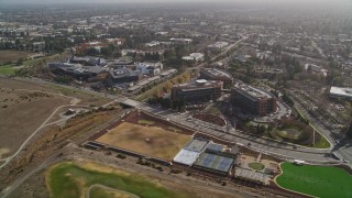AXSF11_039 - 5K aerial stock footage of flying by Googleplex office complex, Mountain View, California